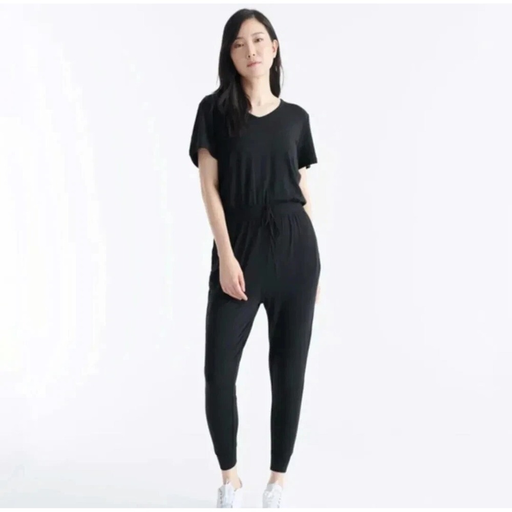 Knix Women's Modal Jumpsuit Black Short Sleeve V-Neck Drawstring Waist Neutral S